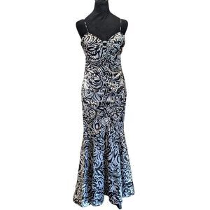 Blondie Nites Stacy Sklar Mermaid Whimsigoth Gala Dress Black White Paisley Y2K
